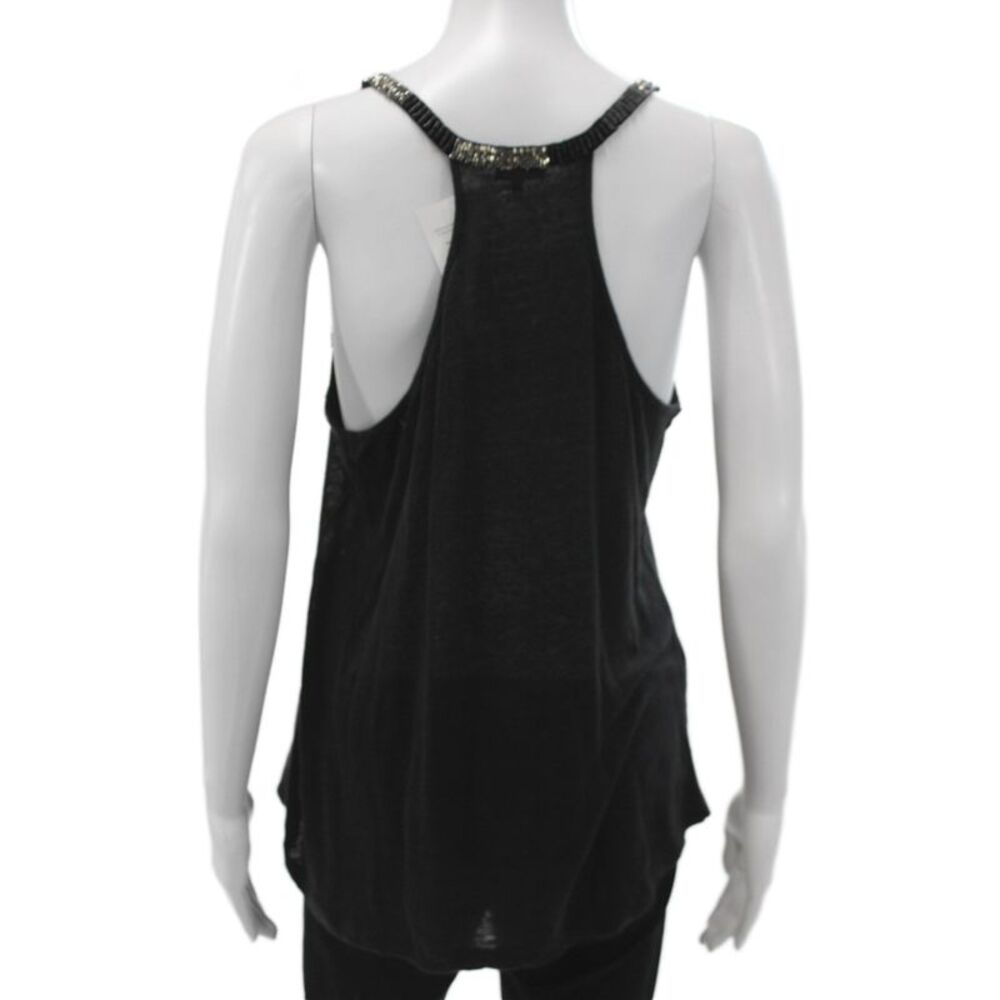 Nue 19 04 Women Linen Beaded Scoop Neck Camisole Black Size 36 - Picture 3 of 6